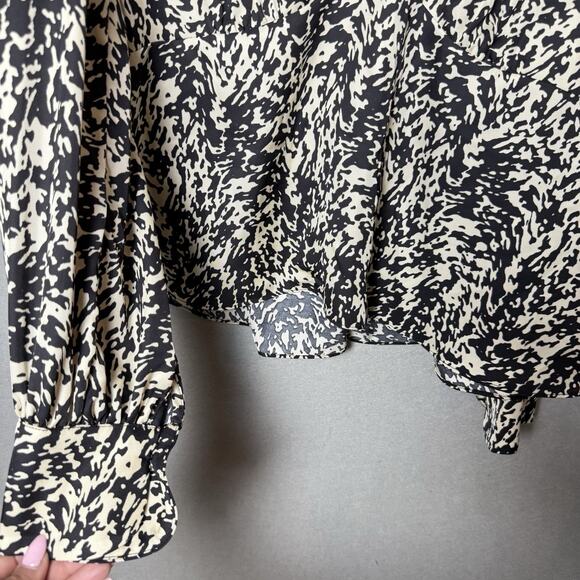 Gibson Latimer Black and Beige Long-Sleeve V-neck Blouse Size L - Picture 7 of 11